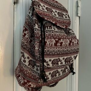 Elephant Print Red and White Backpack